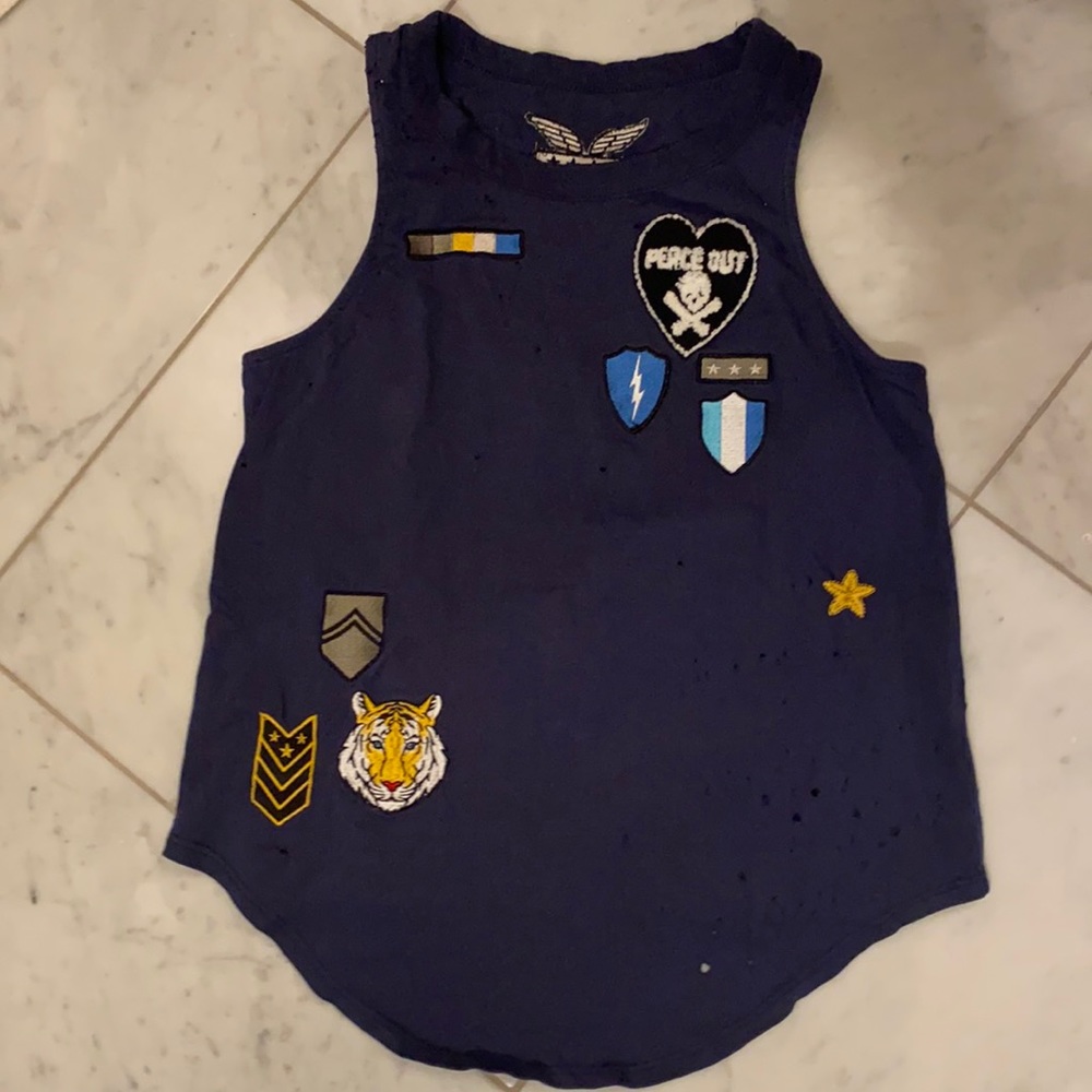 CHASER racer back with lots of patches tank navy XS